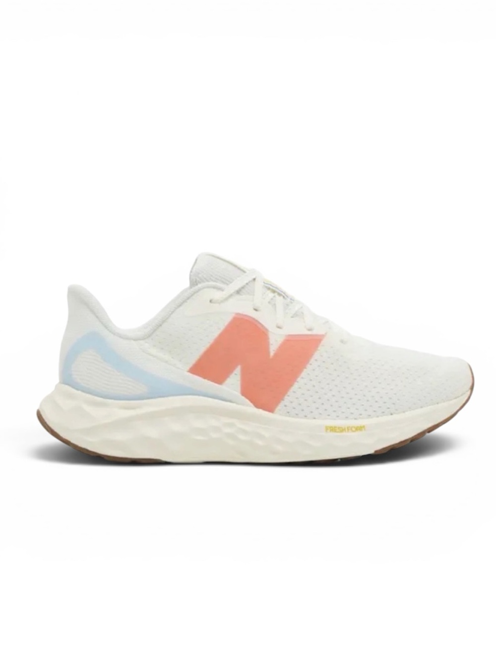 New Balance White Athletic Sneakers with Coral N and Pale Blue Accent